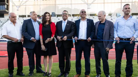 Moshe Leon, Athletics Representatives and Representatives of the Jerusalem Municipality Inaugurate the Athletics Stadium (Itzik Blanitzky)