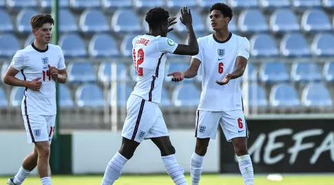 England youth team players celebrate (Photo by Seb Day - UEFA via Sportsfile)